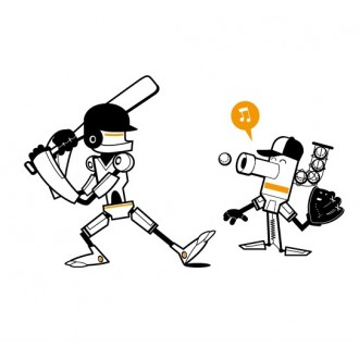 Robots Playing Baseball  Vinyl Wall Art Sticker